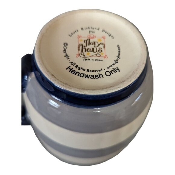 Laura Kirkland Life is better at the beach coffee mug 4.5 in gray white blue - Picture 7 of 8